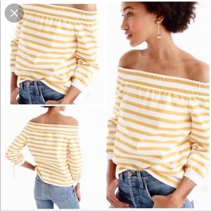 {j.crew} Striped Off the Shoulder Top with Bow Detail